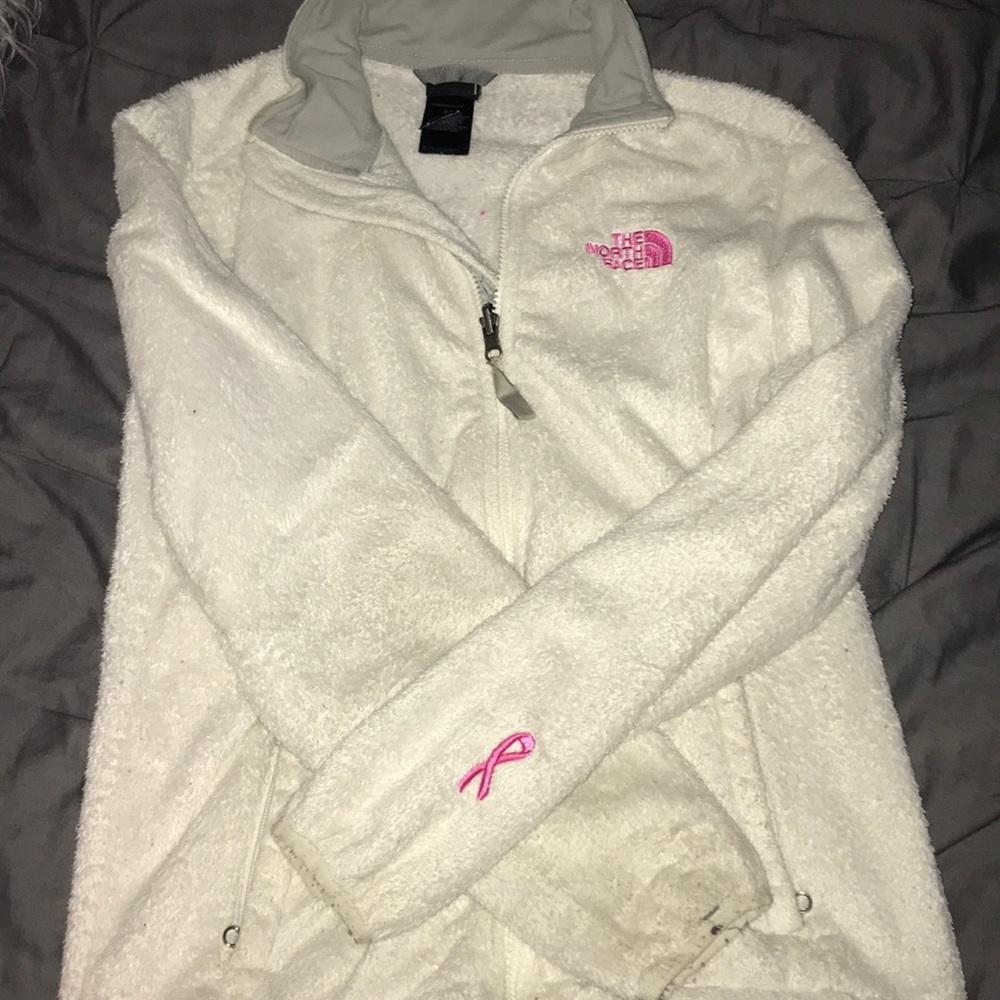 Fuzzy White Breast Cancer Awareness North Face
